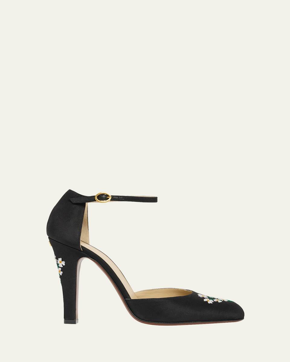 Hi Dolly Daisy Embroidered Satin Pumps